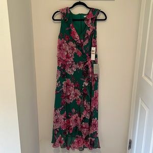 Faux wrap dress with ruffle hem